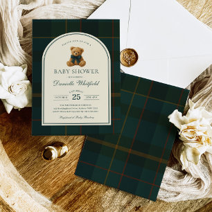 Invitation Bain de bébé garçon Ourson Tartan Polo