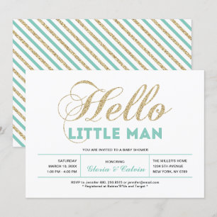 Invitation Bain de bébé garçon Typographie Moderne Or, Ment
