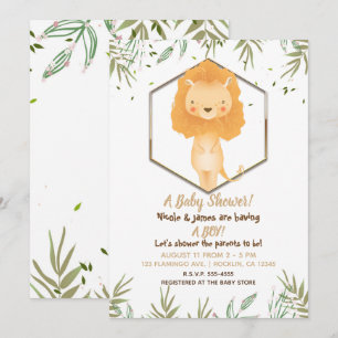 Invitation Bain de bébé Garçons Lion Mignon Aquarelle Tropica