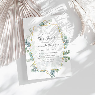 Invitation Bain de bébé géométrique à l'aquarelle eucalyptus