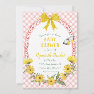 Invitation Bain de bébé Gingham à nœud papillon rouge jaune D