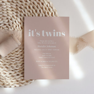 Invitation Bain de bébé Jumeaux Typographie Grès Rose