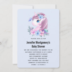 Invitation Bain de bébé licorne aquarelle adorable