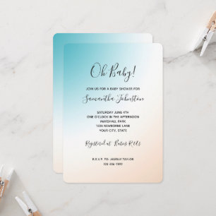 Invitation Bain de bébé ombré blanc pêche aqua