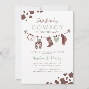Invitation Bain de bébé petit cow-boy Western vert sauge