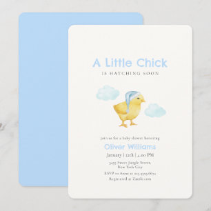 Invitation Bain de bébé Petit Poulet Bleu Céleste