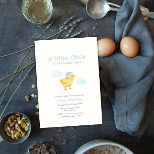 Invitation Bain de bébé Petit Poulet Bleu Céleste
