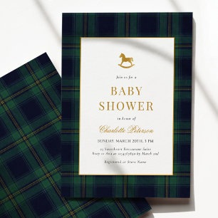 Invitation Bain de bébé Plaid Cheval à Bascule Vintage