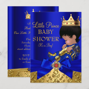 Invitation Bain de bébé Prince Bleu Royal Afro-Américain