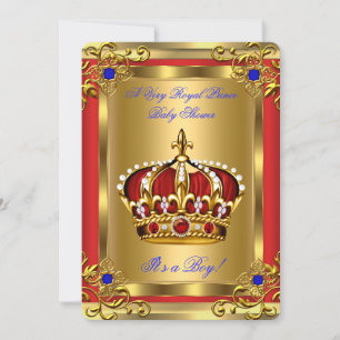 Invitation Bain de bébé prince royal bleu garçon régale rouge