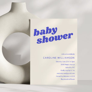 Invitation Bain de bébé rétro bleu blanc moderne et mignon