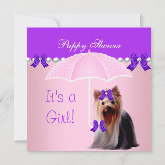 Invitation Bain de chiots Chien mignon Yorkie rose violet