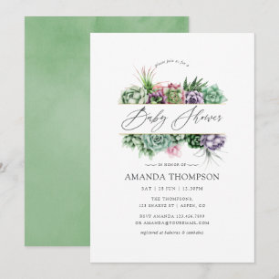 Invitation Bain de couleur aquarelle géométrique de succulent