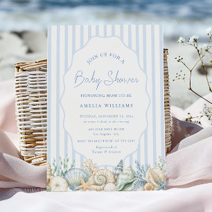 Invitation Bain de Couleur Sous L'eau Rayures Bleues Baby Sho