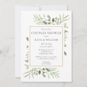 Invitation Bain de Couples Élégant Aquarelle Dorée et Verdure