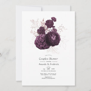 Invitation Bain de couples floral or rose et violet foncé