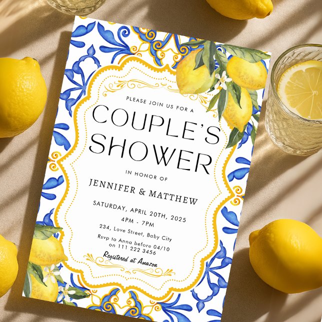 Invitation Bain de Couples Méditerranéen au Citron d'Été Chic (Chic Summer Lemon Mediterranean Couples Shower Invitation)