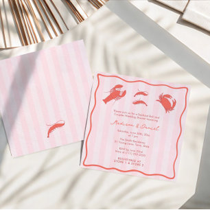 Invitation Bain de fruits de mer rose rouge dessinés à la mai