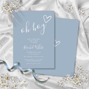 Invitation Bain de Garçon Cœur Bleu Poussiéreux Minimaliste