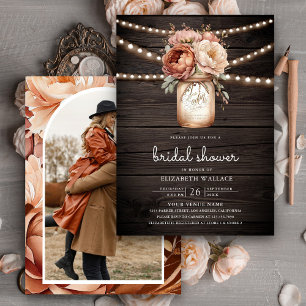 Invitation Bain de mariage en bois de grange floral en terre