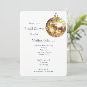 Invitation Bain de Mariée Boule Disco Glamour Or