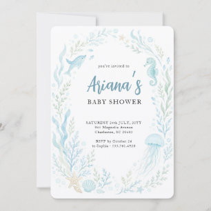Invitation Bain de mer bleu aquarelle pour bébé