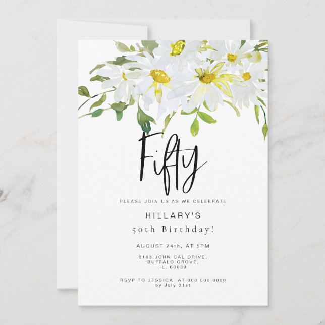 Invitation Baise blanche | 50e anniversaire Floral d'été (Devant)