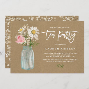 Invitation Baisée blanche rustique à Mason Jar Kraft Tea Part