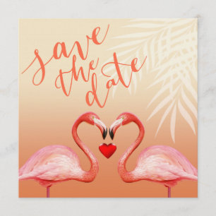 Invitation Baiser de cœur de flamant Save the Date   pêche