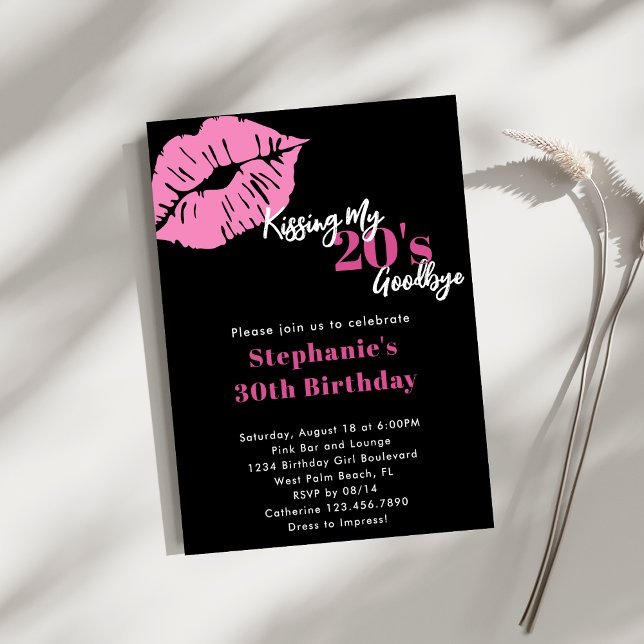 Invitation Baiser mes 20 ans Adieu rose et noir 30e anniversa (Créateur téléchargé)