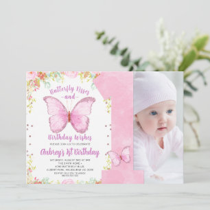 Invitation Baisers à papillon Anniversaire Voeux Photo Annive