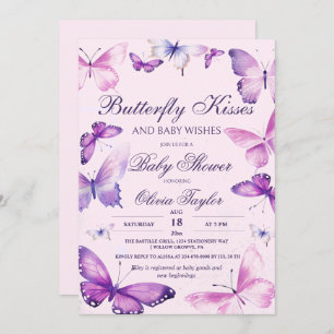 Invitation Baisers à papillon Baby shower fille rose violet i