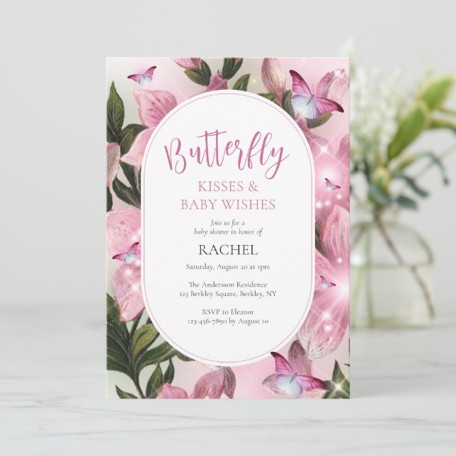 Invitation Baisers à papillon et souhaits Baby shower Invitat (Debout devant)