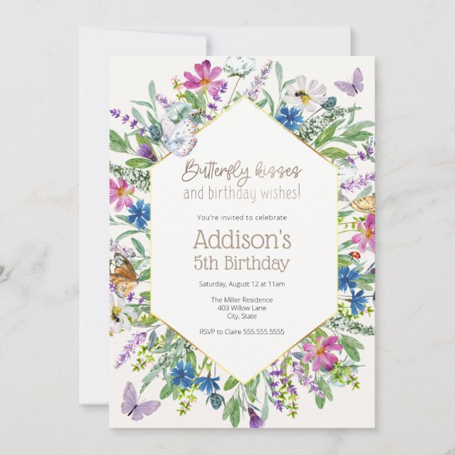 Invitation Baisers à papillon et voeux d'anniversaire Anniver (Devant)