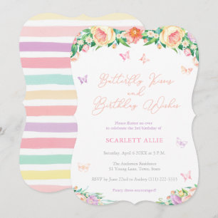 Invitation Baisers à papillon et voeux d'anniversaire jolie f