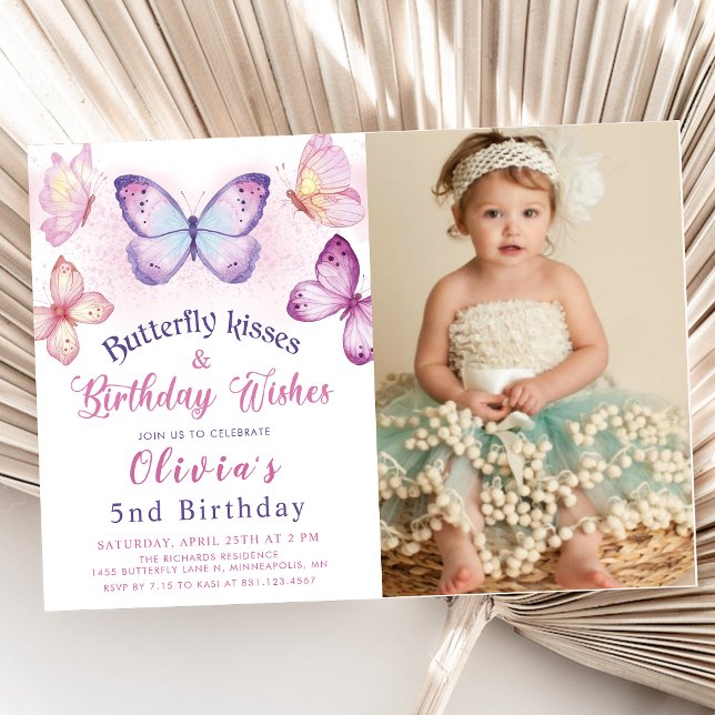 Invitation Baisers à papillon et voeux d'anniversaire Photo d (Créateur téléchargé)