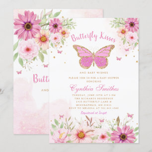 Invitation Baisers à papillon et voeux de bébé Baby shower fi