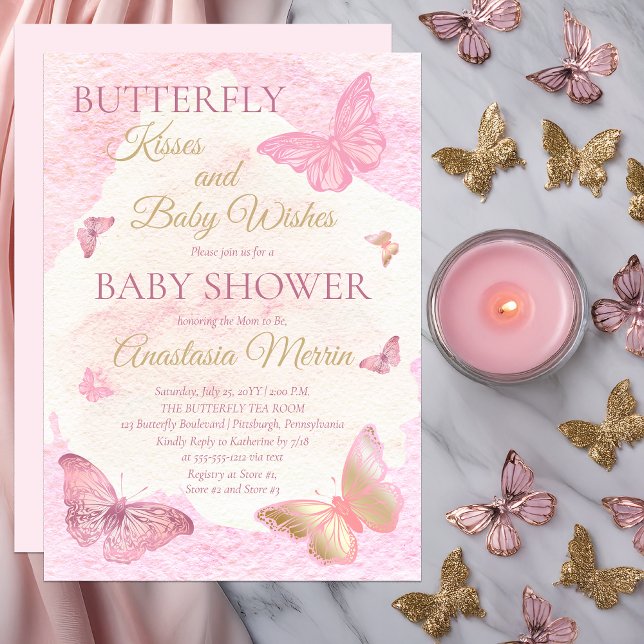 Invitation Baisers à papillon et voeux de bébé Baby shower fi (Butterfly Kisses and Baby Wishes Pink Girl Baby Shower Invitation - Print | Digital Download)