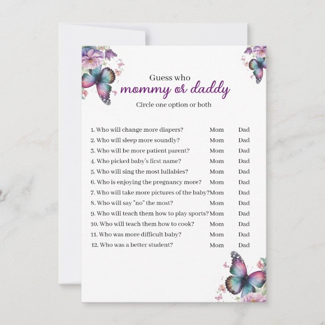 Invitation Baisers à papillon et voeux pour bébé jeu de baby  (Devant)