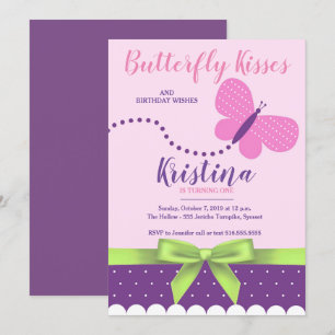 Invitation Baisers à papillon Premier anniversaire de Polka D