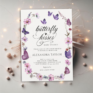 Invitation Baisers à papillon sauvage pourpre bébé fille douc
