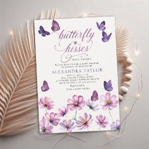 Invitation Baisers à papillon Souhaite Mauve Bébé Fille Douch