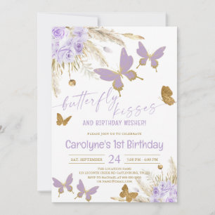 Invitation Baisers à papillon violet Boho et voeux d'annivers