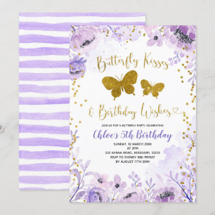Invitation Baisers à papillon violet de lavande et anniversai