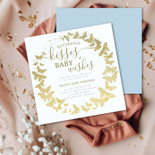 Invitation Baisers à papillon Wives Gold Blue Boy Baby shower