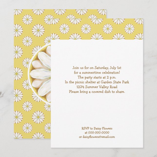 Invitation Baisers blancs sur Golden Yellow Summer Pique-niqu (Devant / Derrière)