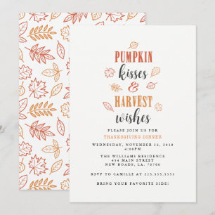 Invitation Baisers citrouilles et souhaits de récolte Thanksg