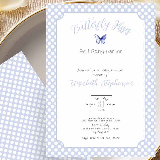 Invitation Baisers Papillon Points Bleus Vœux de Bébé  (Créateur téléchargé)