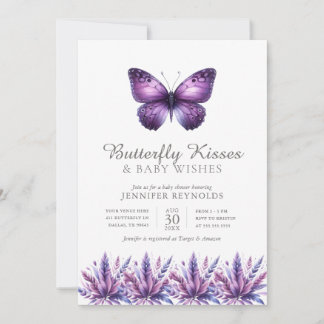 Invitation Baisers papillon violet Floral Baby shower fille