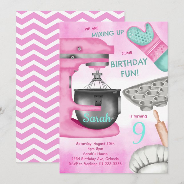 Invitation Baking Anniversaire Fille Cuisine (Devant / Derrière)